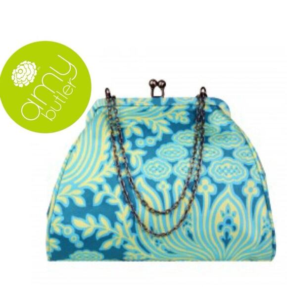 AMY BUTLER NORA CLUTCH BAG KISSLOCK METAL STRAP 100% ORGANIC COTTON VERSATILE - Picture 1 of 16